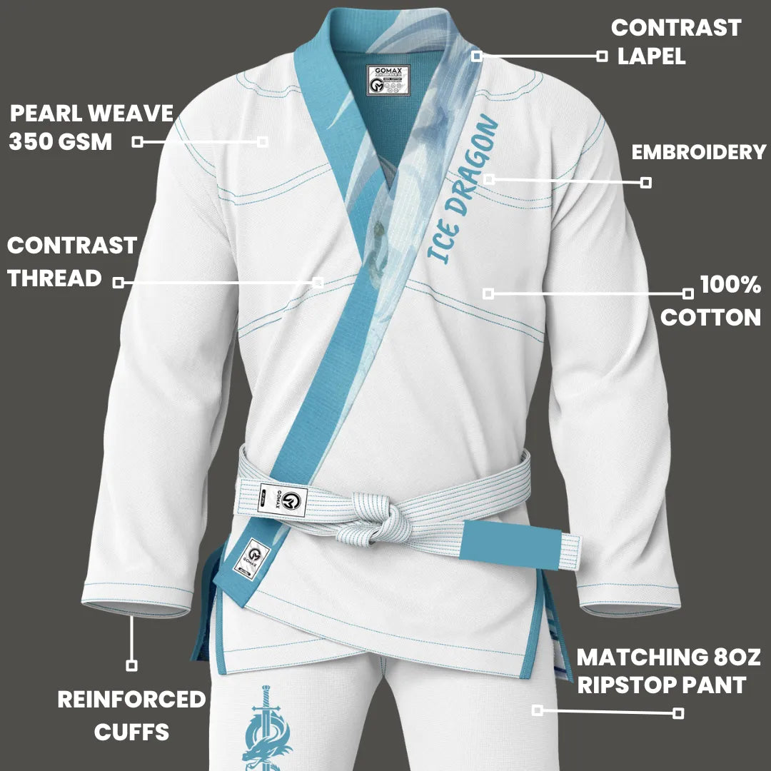 White Ice Dragon BJJ GI - Sublimation Brazilian Jiu Jitsu Gi - Premium Elite Series