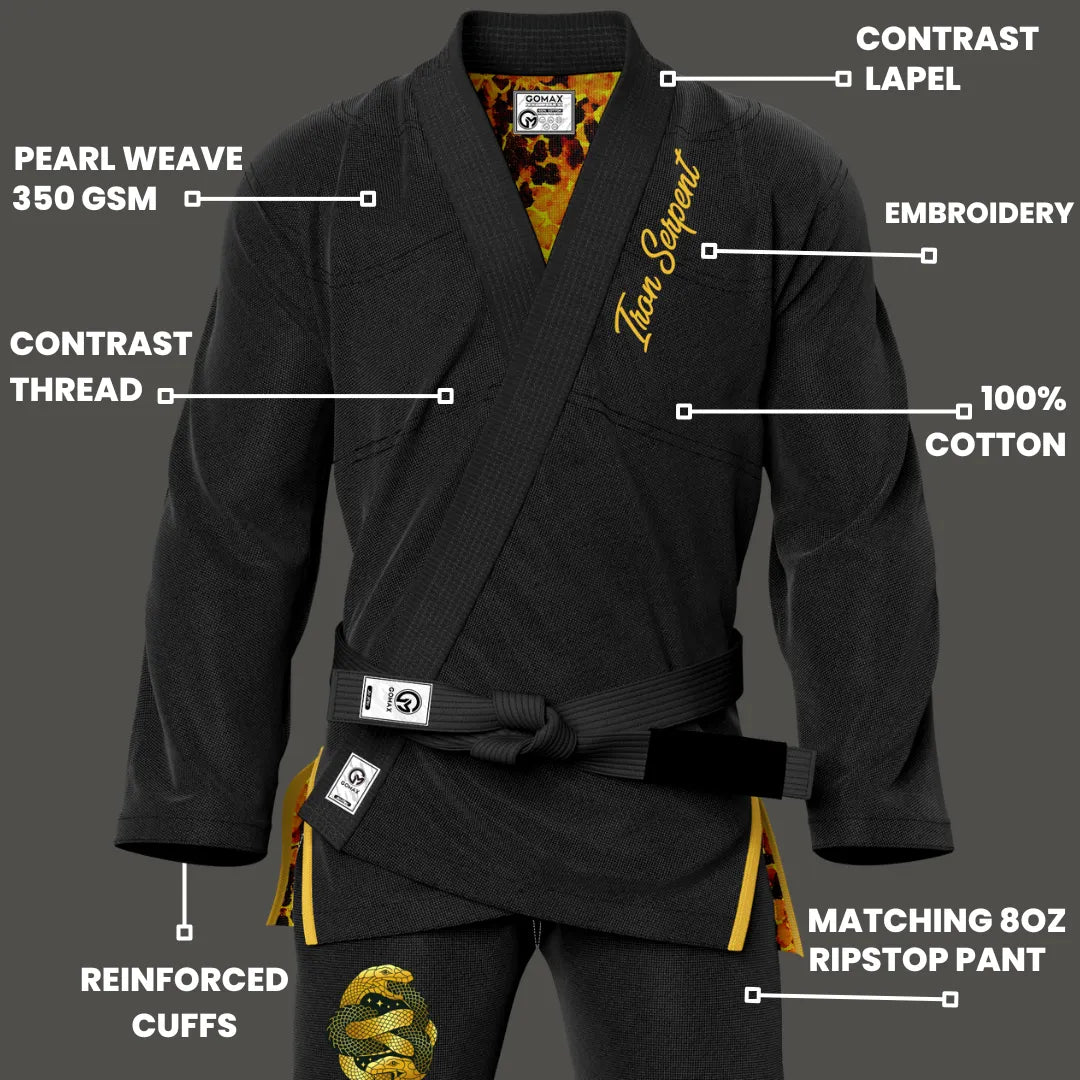 Iron Serpent Sublimation Black Brazilian Jiu Jitsu Gi - Premium Elite Series (BJJ GI)