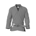 Front view of jiujitsu grey gi showing lightweight pearl weave and tailored fit for women and kids.