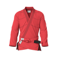 Front view of jiujitsu red gi showing lightweight fit and reinforced stitching for kids and beginners.