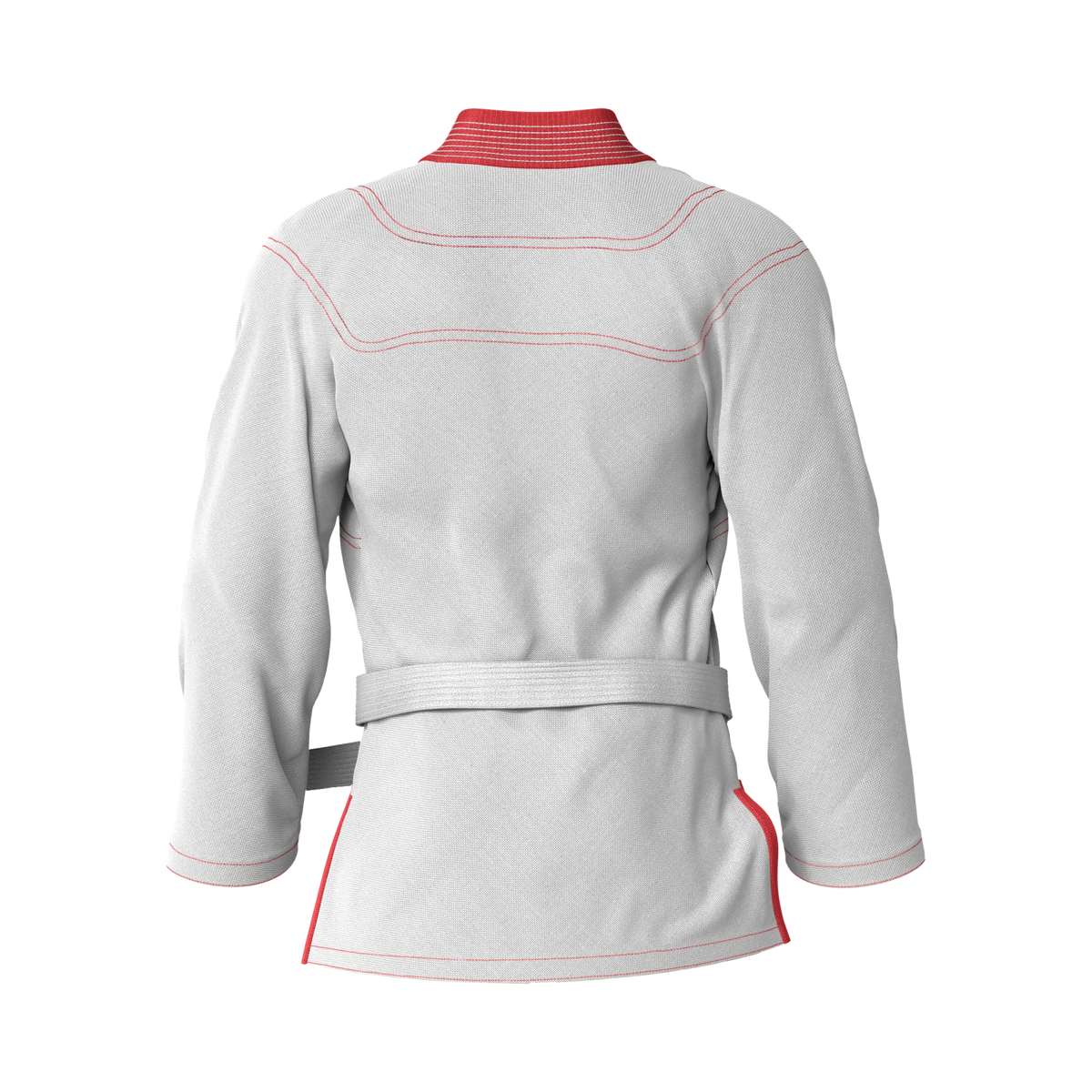 Back angle of white gi for youth crafted for movement and durability in early BJJ training.