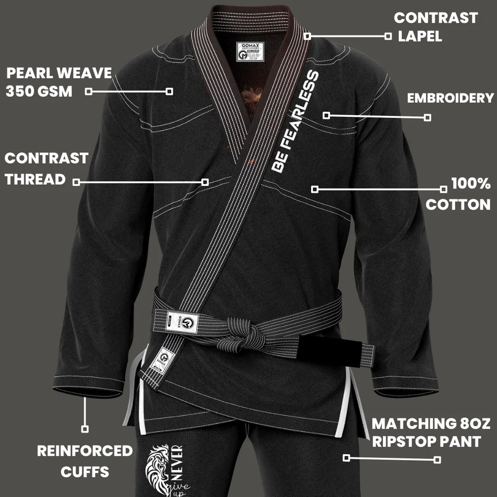 Lion Be Fearless Sublimation Black Brazilian Jiu Jitsu Gi - Premium Elite Series (BJJ GI)