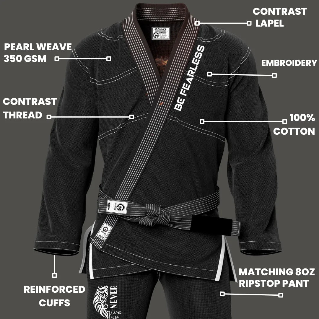 Lion Be Fearless Sublimation Black Brazilian Jiu Jitsu Gi - Premium Elite Series (BJJ GI)
