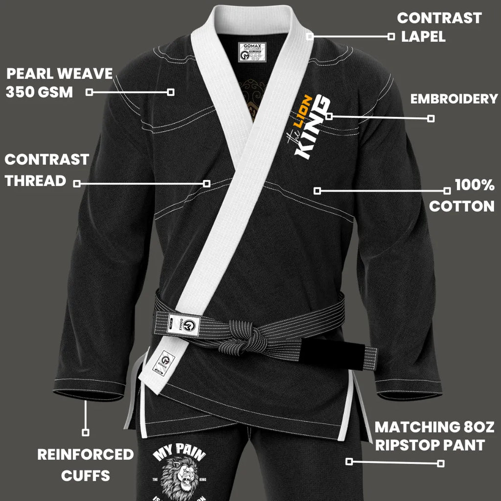 Lion King Sublimation Black Brazilian Jiu Jitsu Gi - Premium Elite Series (BJJ GI)