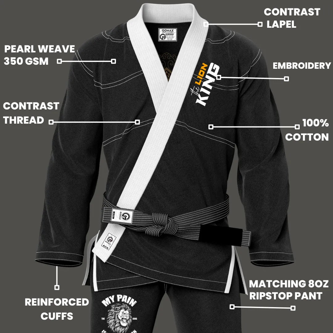 Lion King Sublimation Black Brazilian Jiu Jitsu Gi - Premium Elite Series (BJJ GI)