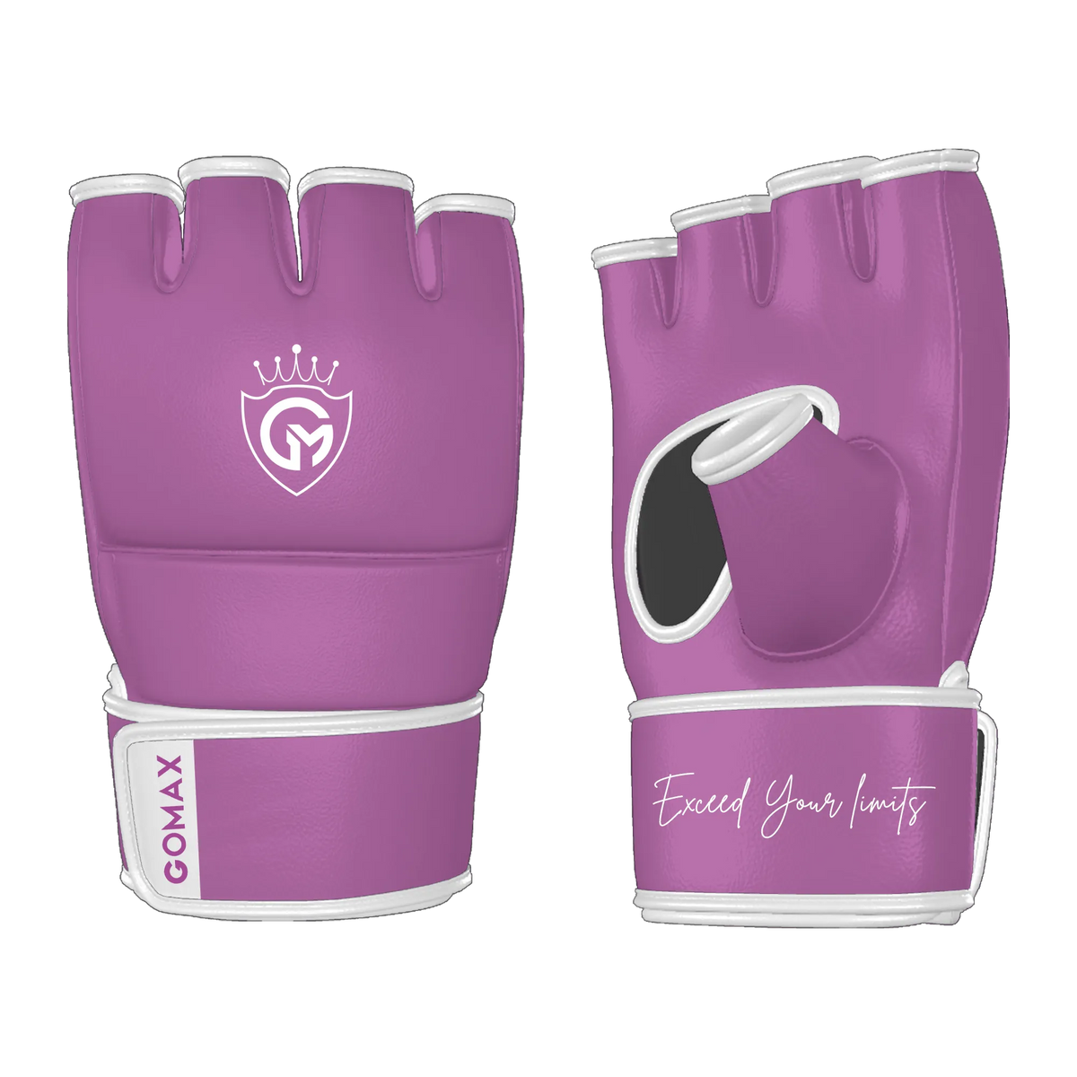 MMA striking gloves with Queen Purple design and open-palm grip for hybrid training