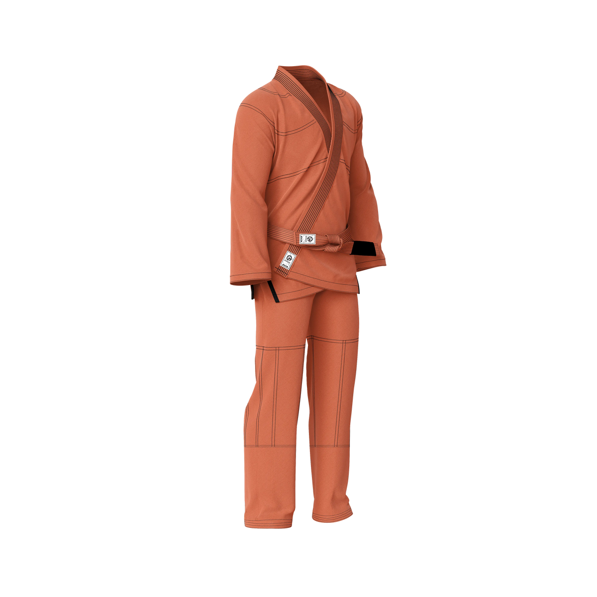 Bright orange BJJ gi laid flat with ripstop pants and reinforced seams