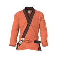 Front view of orange gi for lifestyle showing casual fit and stylish design for everyday BJJ training.