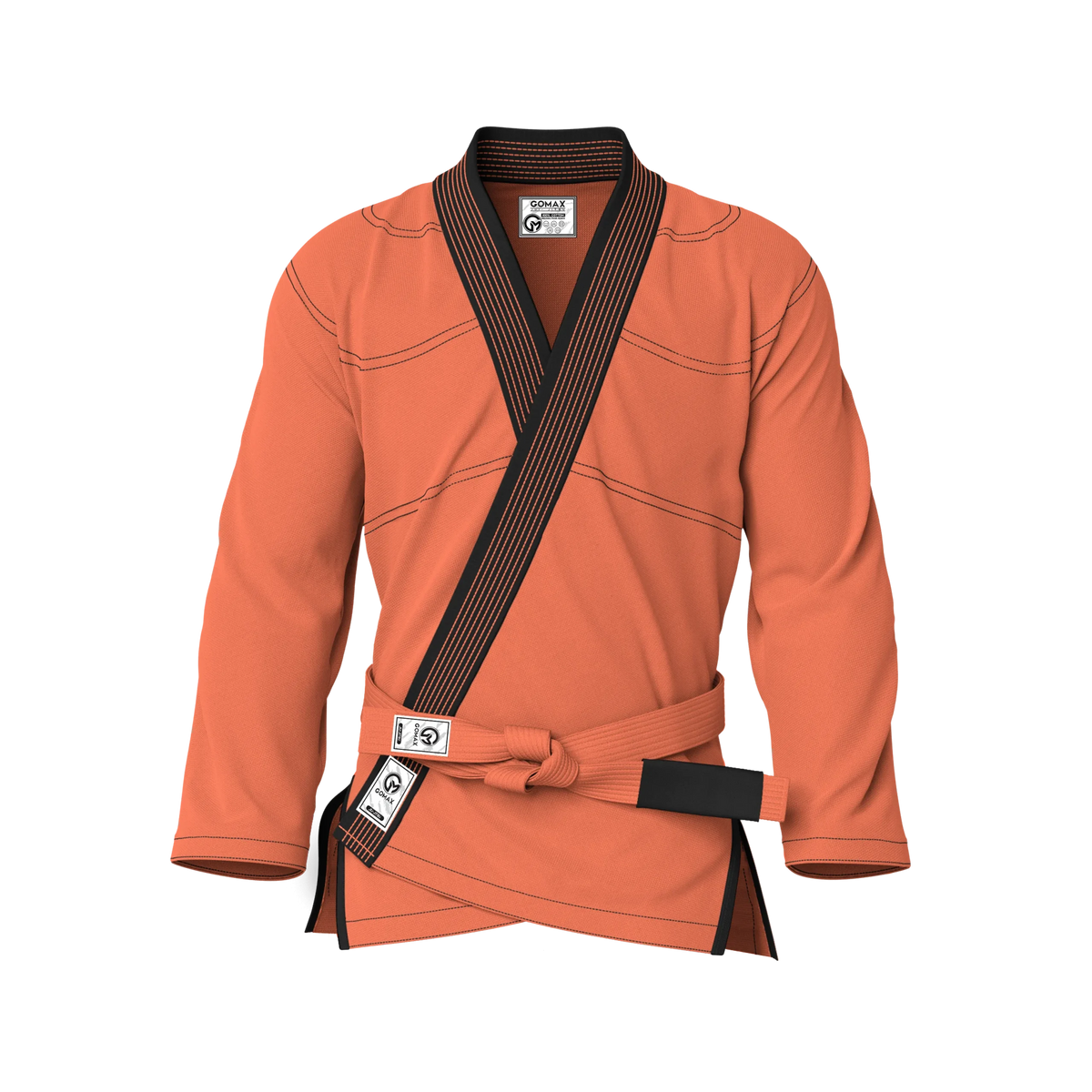 Front view of orange gi for lifestyle showing casual fit and stylish design for everyday BJJ training.