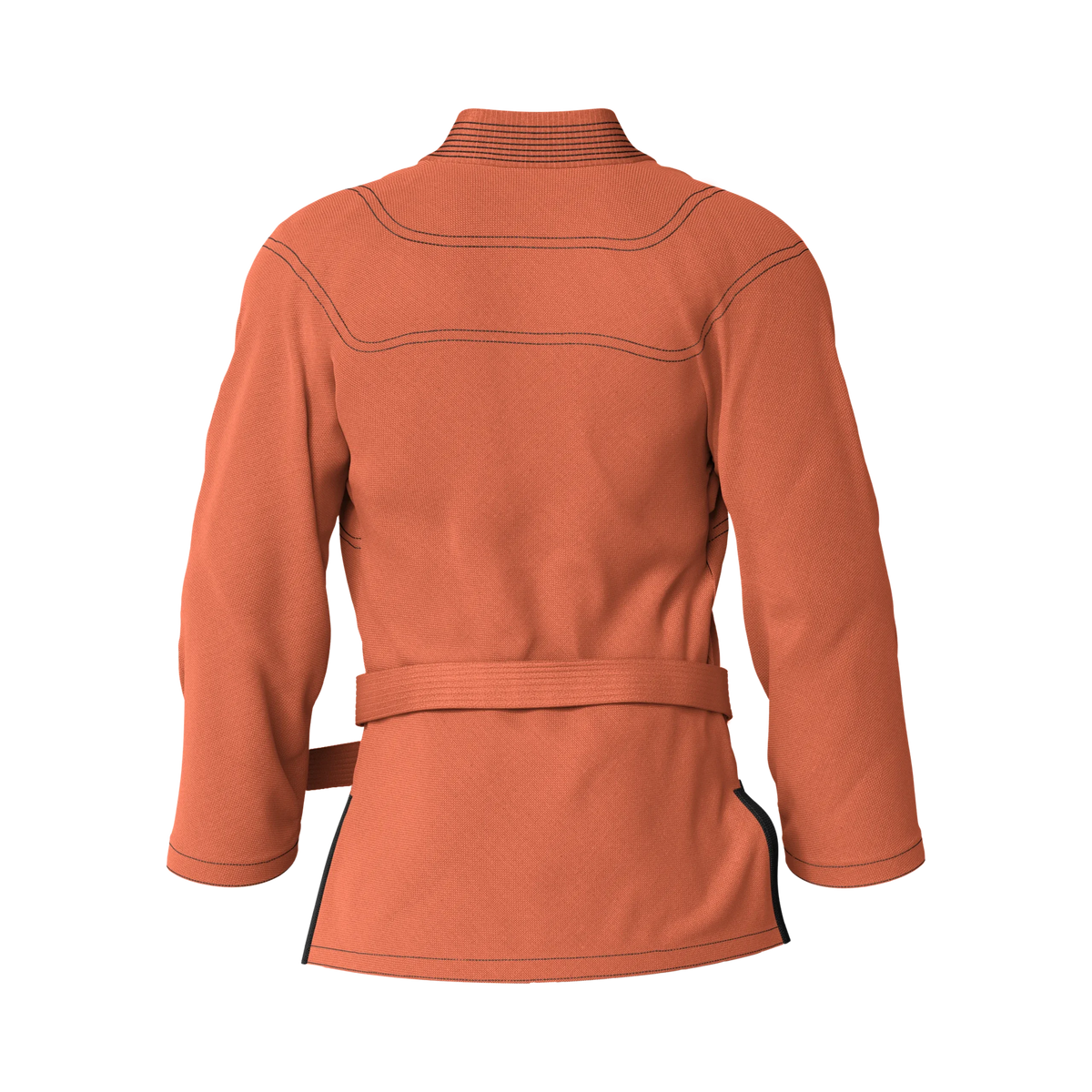 Back angle of ladies orange BJJ gi crafted for comfort and movement during training sessions.