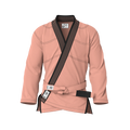 Front view of peach gi for summer training showing ultralight weave and breathable pastel design.