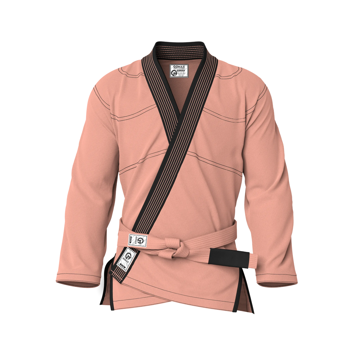 Front view of peach gi for summer training showing ultralight weave and breathable pastel design.