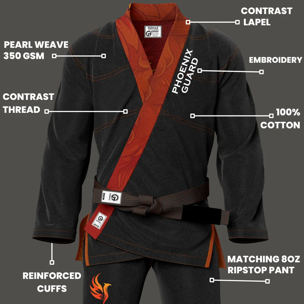 Phoenix Guard Sublimation Black Brazilian Jiu Jitsu Gi - Premium Elite Series (BJJ GI)