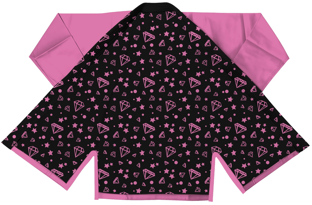 Fashion pink gi displayed with pearl weave jacket and contrast stitching