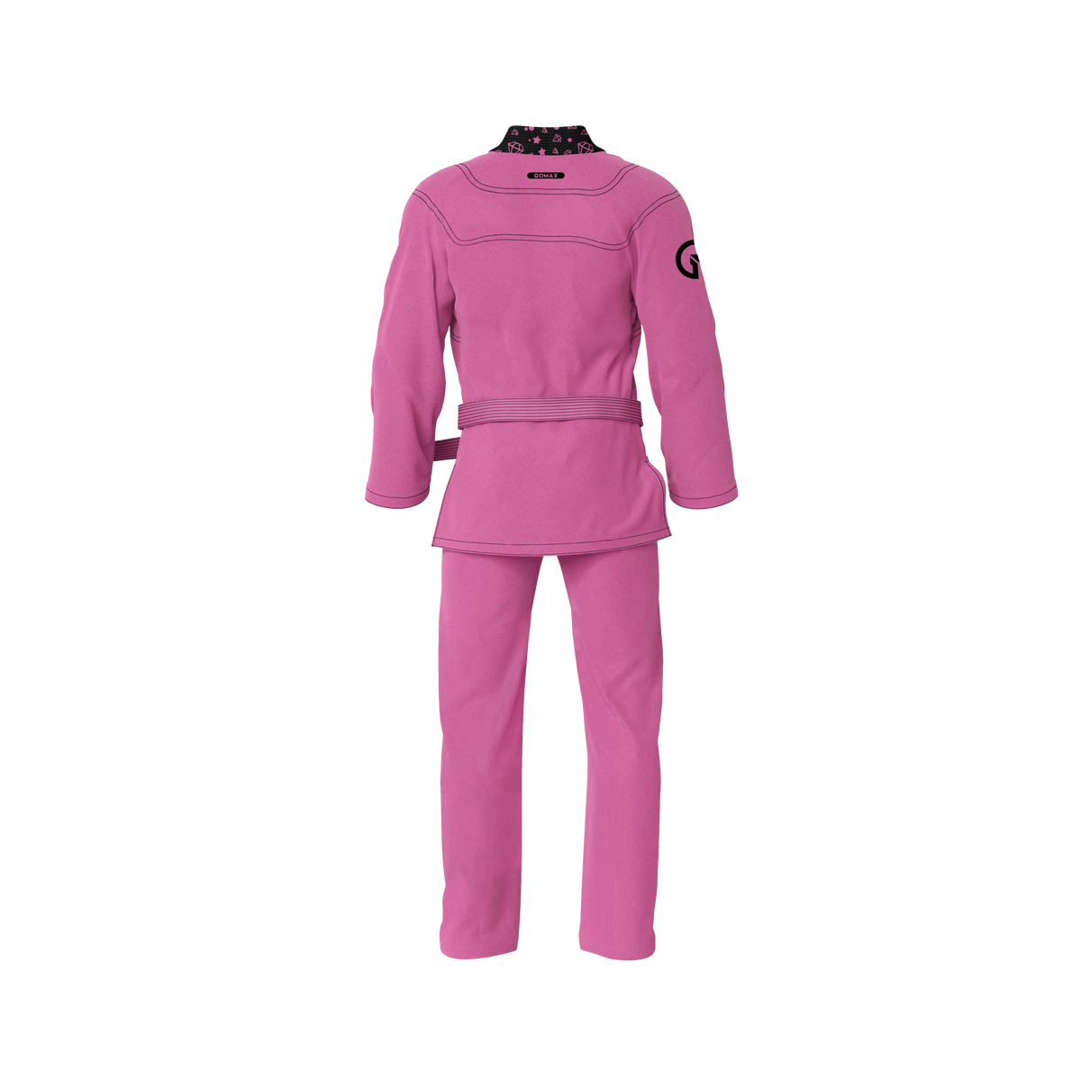 Pink gi for lifestyle shown in gym-to-street transition with white belt and clean branding