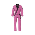 Stylish pink BJJ gi worn by athlete during casual training in academy setting