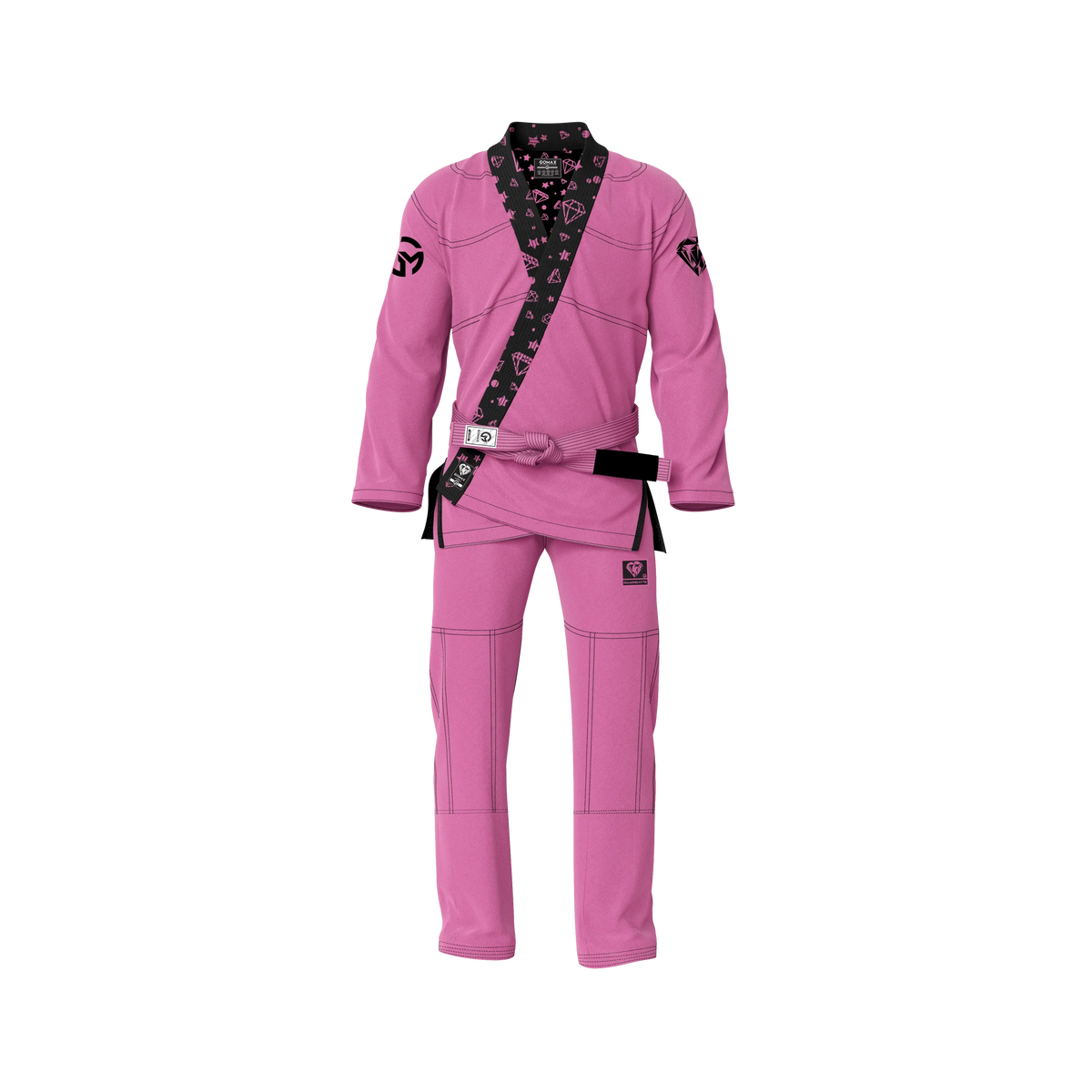 Stylish pink BJJ gi worn by athlete during casual training in academy setting