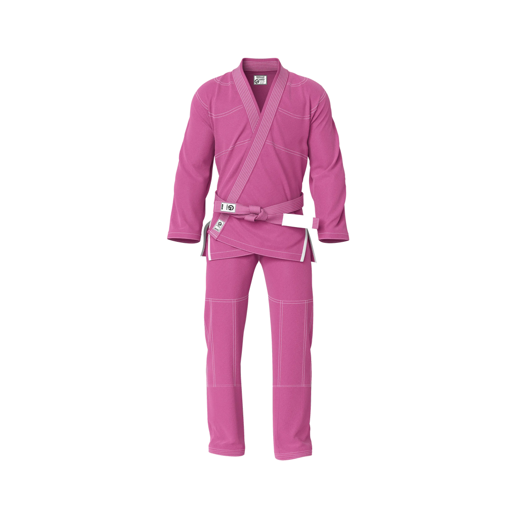 Pink gi for girls worn by youth athlete during beginner jiu jitsu class