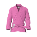 Front view of pink gi for beginners showing classic cut and reinforced stitching for entry-level BJJ.