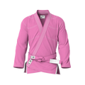 Front view of pink gi for training showing reinforced stitching and sleek fit for sparring and drills.