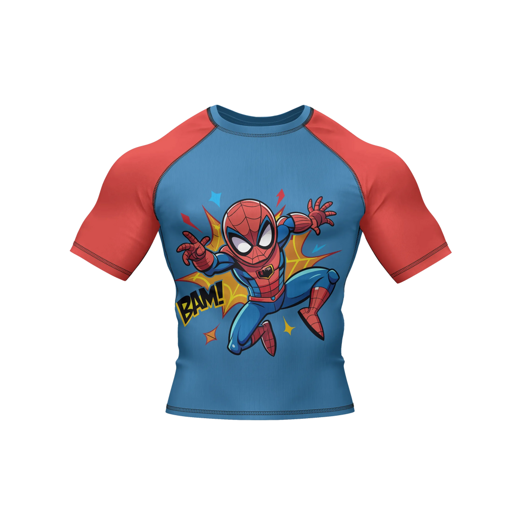 Bam! Web Warrior - Premium BJJ Rash Guard / Compression Top for Kids (Tiny Titans)