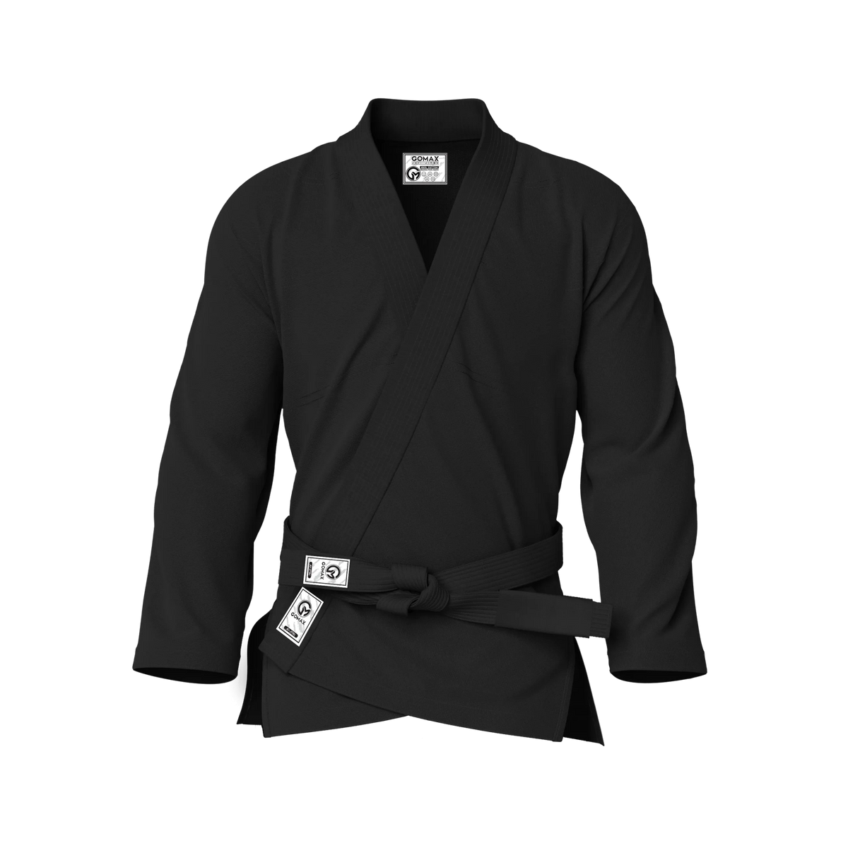 Black BJJ gi for men with reinforced stitching and pearl weave cotton, ideal for jiu jitsu training.