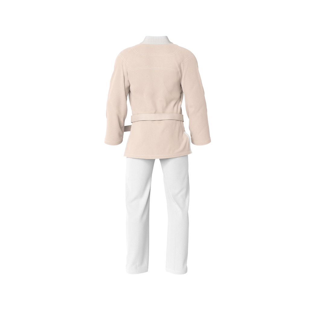 High quality cream gi back profile with reinforced stitching and top‑tier craftsmanship