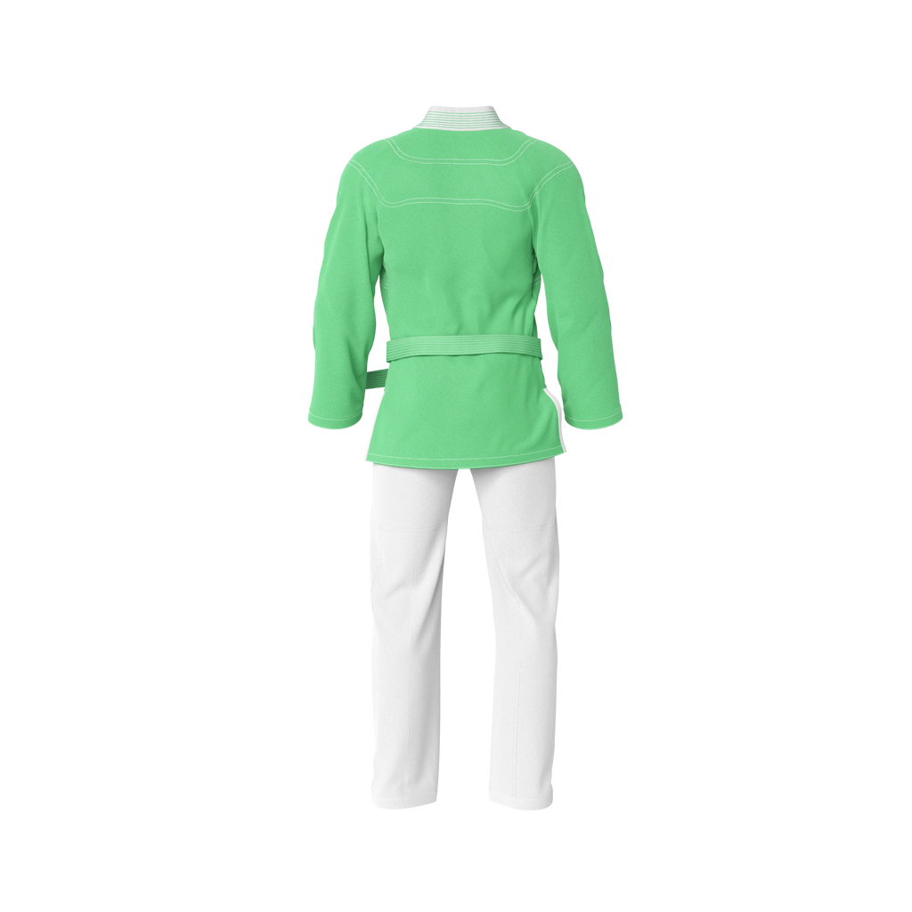 High quality green gi back profile with reinforced stitching and top‑tier craftsmanship