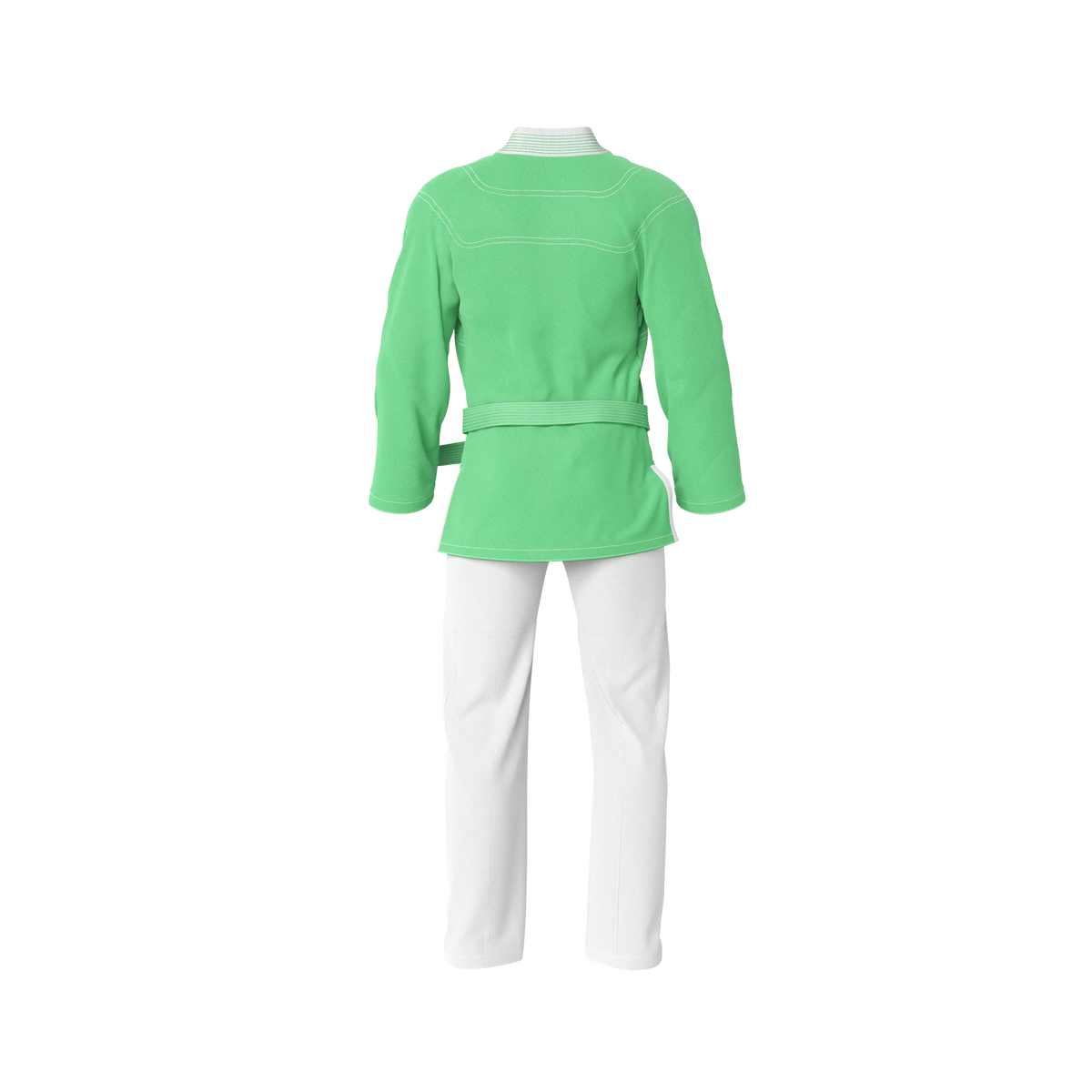 High quality green gi back profile with reinforced stitching and top‑tier craftsmanship