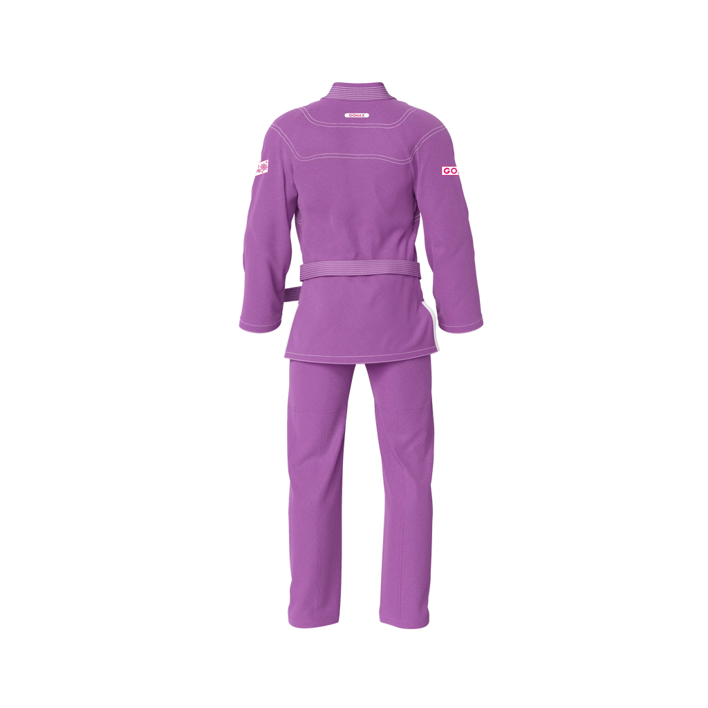 purple gi BJJ uniform crafted for grappling, rolling, and tournament use with premium cotton weave