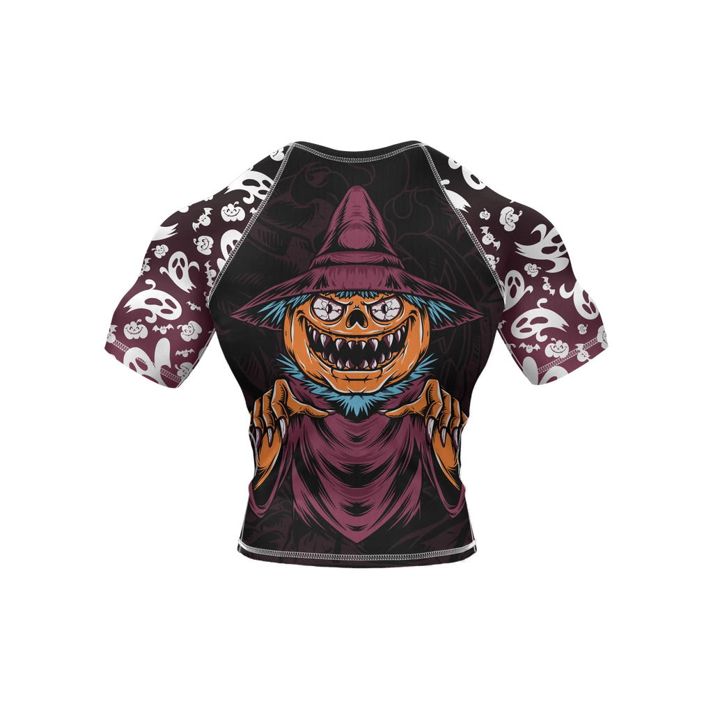 Black and orange Halloween compression shirt for fitness and sports