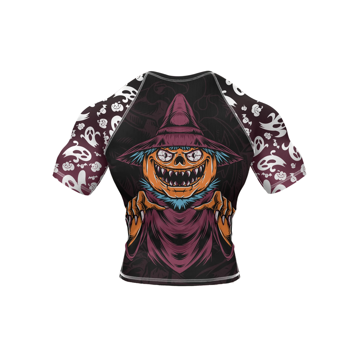 Black and orange Halloween compression shirt for fitness and sports