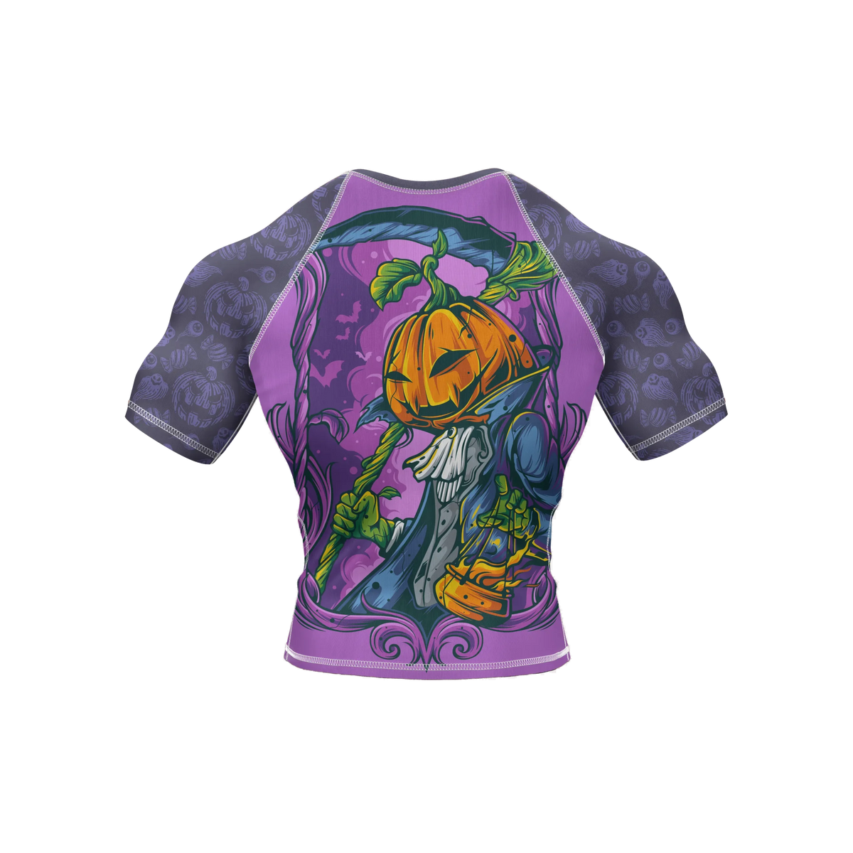 Black and orange Halloween compression shirt for fitness and sports