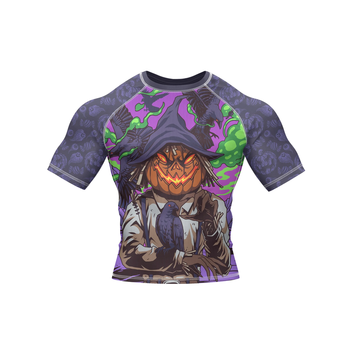 Halloween-themed compression rashguard with ghost pattern