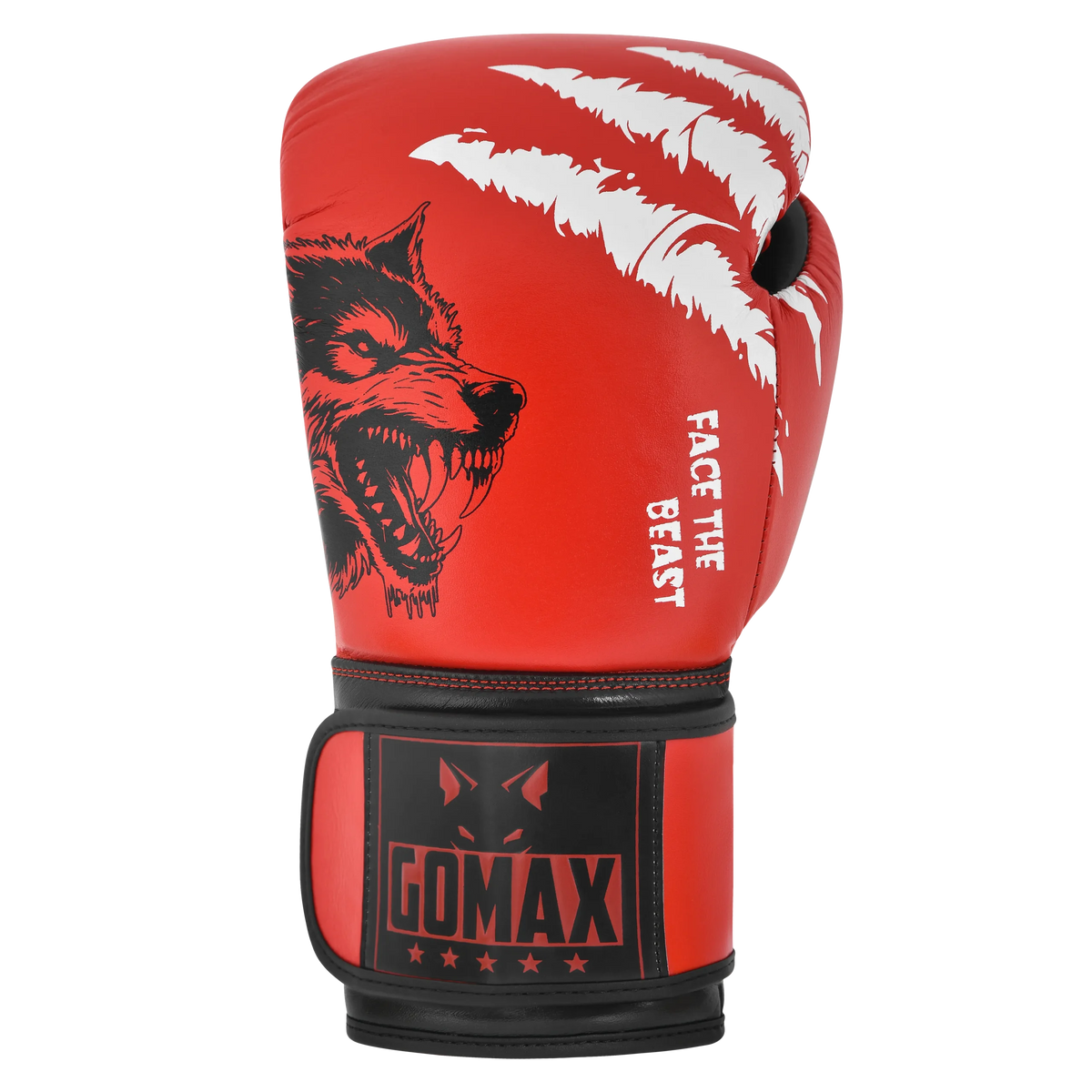Iron Strike Pro Wolf Boxing Glove Red/Black – premium leather boxing glove front view