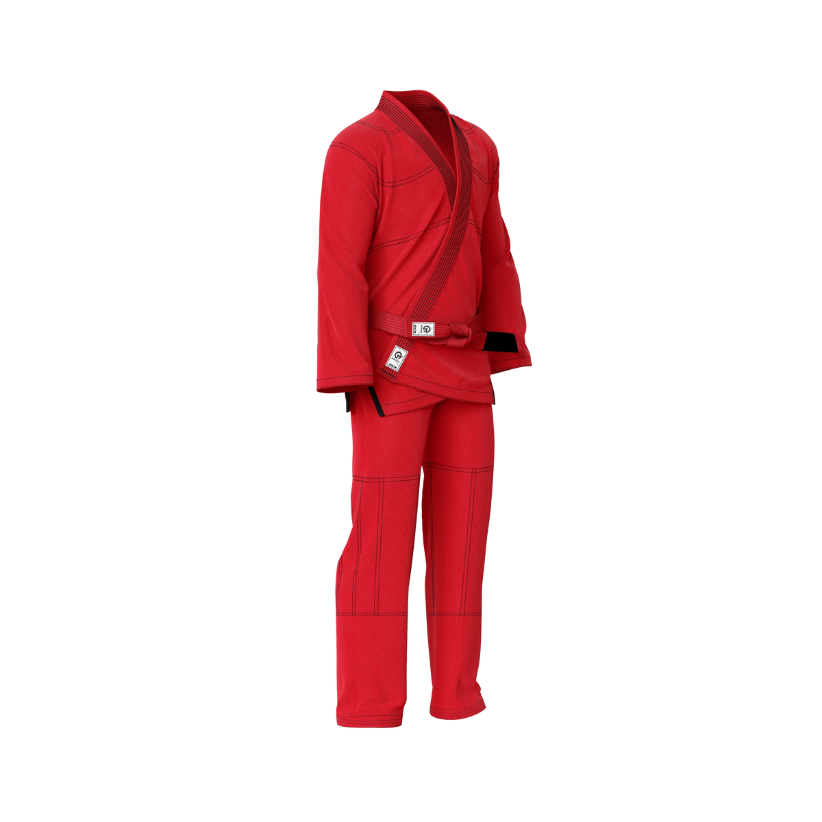 Red jiu jitsu gi displayed with pearl weave jacket and tapered sleeve design