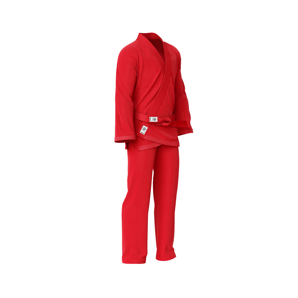 Breathable red gi laid flat with pearl weave jacket and tapered sleeve construction