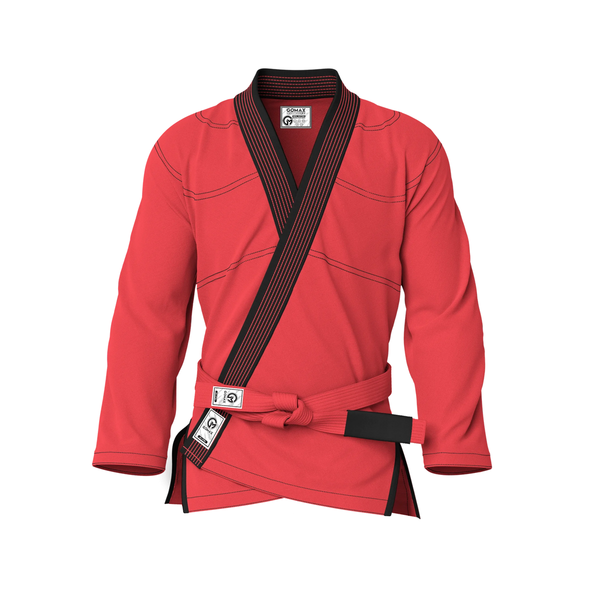 Front view of red gi for women showing tailored fit and sleek design for female athletes in BJJ.