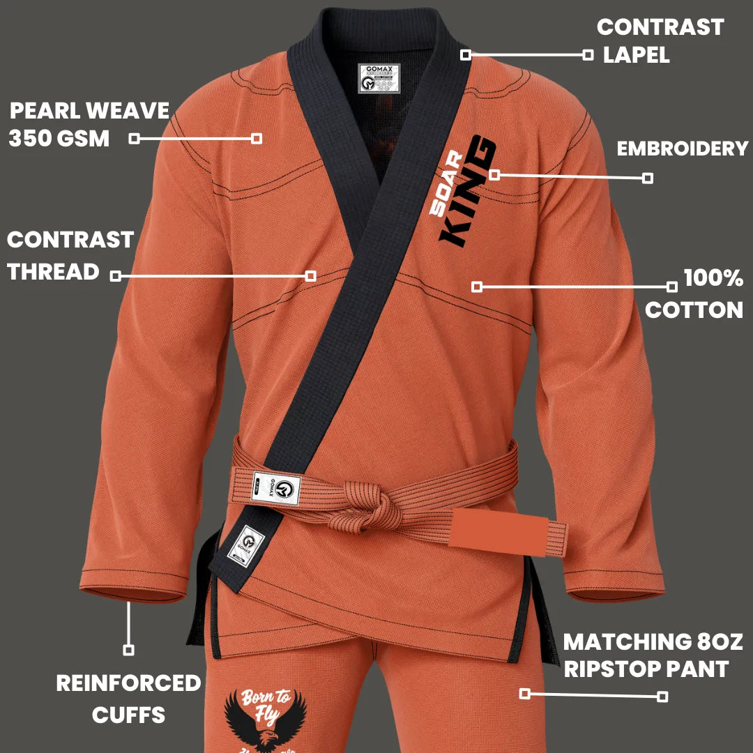 Soar King Sublimation Orange Brazilian Jiu Jitsu Gi - Premium Elite Series (BJJ GI)