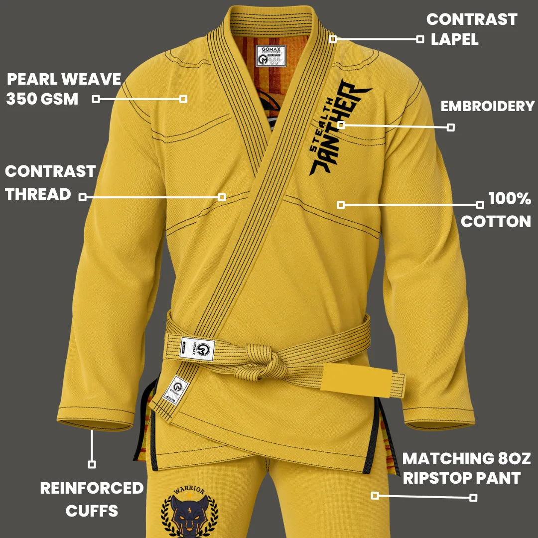 Stealth Panther Sublimation Yellow Brazilian Jiu Jitsu Gi - Premium Elite Series (BJJ GI)