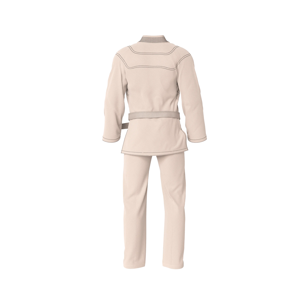 Cool cream BJJ gi back profile with reinforced stitching and minimal detailing