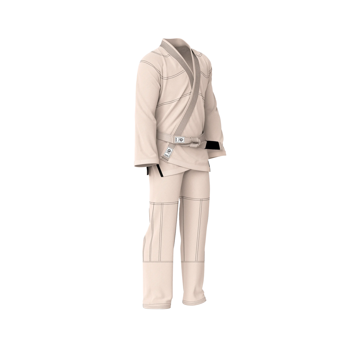 Minimal cream gi side angle showcasing breathable fabric and sleek, clean design