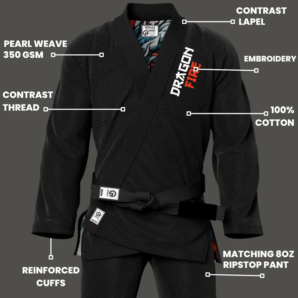 Dragon Fire Sublimation Black Brazilian Jiu Jitsu Gi - Premium Summit Series (BJJ GI)