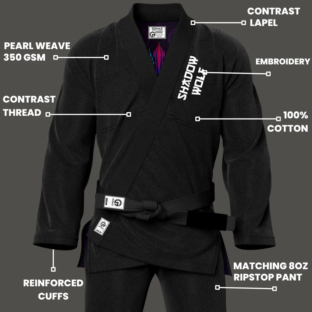Shadow Wolf Sublimation Black Brazilian Jiu Jitsu Gi - Premium Summit Series (BJJ GI)