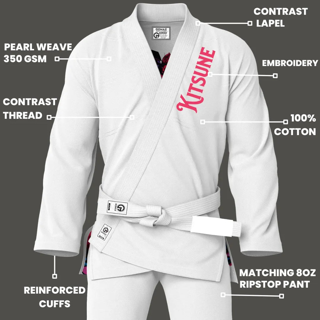 White Kitsune Blossom BJJ Gi - Sublimation Brazilian Jiu Jitsu Gi - Premium Summit Series