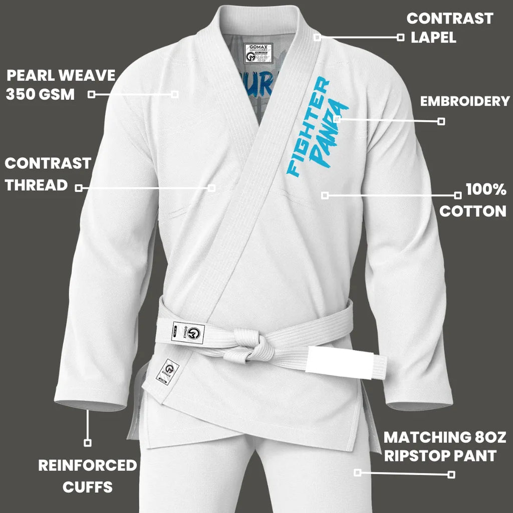 White Fighter Panda Sublimation Brazilian Jiu Jitsu Gi - Premium Summit Series (BJJ GI)