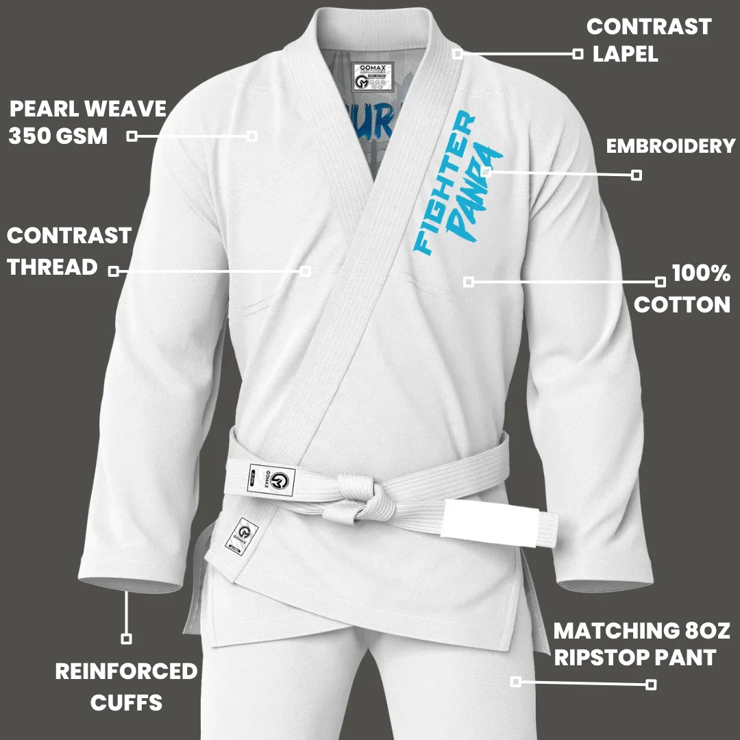 White Fighter Panda Sublimation Brazilian Jiu Jitsu Gi - Premium Summit Series (BJJ GI)