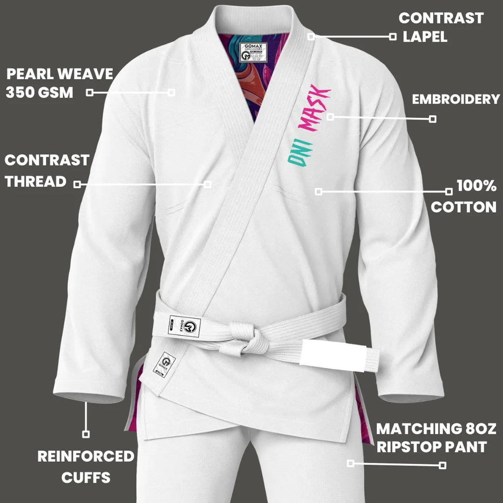 White Oni Mask Sublimation Brazilian Jiu Jitsu Gi - Premium Summit Series (BJJ GI)
