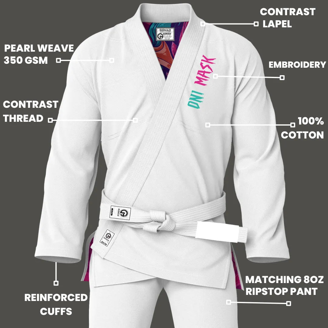 White Oni Mask Sublimation Brazilian Jiu Jitsu Gi - Premium Summit Series (BJJ GI)