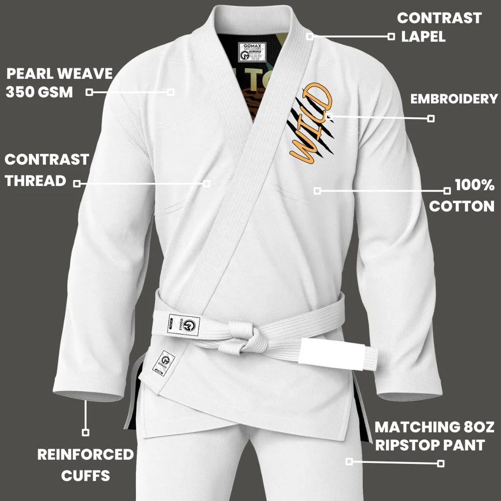 White Born To Be Wild Sublimation Brazilian Jiu Jitsu Gi - Premium Summit Series (BJJ GI)